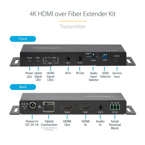Juego Extensor de HDMI 4K por Fibra - 4K a 60Hz hasta 1km (Monomodo) o 330m (Multimodo) - Fibra Óptica LC - HDR - HDCP - Alargador de Audio/RS232/IR - Receptor Transmisor - Imagen 9