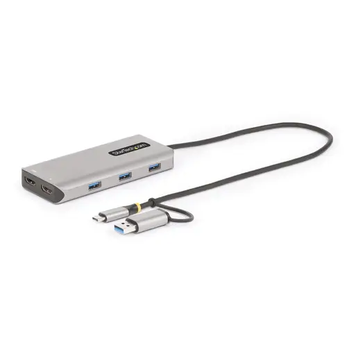 Adaptador Multipuertos USB-C - HDMI Doble (4K30Hz/1080p60Hz) - Hub Ladrón 3x USB-A - Mini Docking Station de Viajes - Docking Station USB Tipo C con Cable Integrado de 40cm - Imagen 1