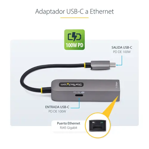 Adaptador de Red USB Tipo C a Ethernet - Adaptador de Red Externo USB-C a RJ45 de 1Gb - USB 3.1 - Entrega de Alimentación PD de 100W de Paso - Compatible con Thunderbolt - Windows y Mac - Imagen 9