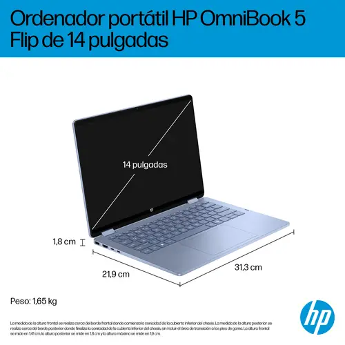 OmniBook 5 Flip 14-fp0015ns Intel® Core i5 i5-1334U Portátil 35,6 cm (14") Pantalla táctil 2K 16 GB LPDDR5-SDRAM 512 GB SSD Wi-Fi 6 (802.11ax) Windows 11 Home Azul - Imagen 5