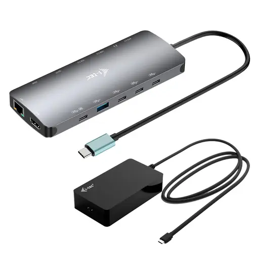 Metal USB-C Nano 3x Display Dock, 2x HDMI 1x USB-C video with Power Delivery 140W + Universal Charger 140 W - Imagen 1