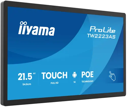 TW2223AS-B3P pantalla de señalización Panel plano interactivo 54,6 cm (21.5") Wifi 450 cd / m² Full HD Negro Pantalla táctil Procesador incorporado Android 24/7 - Imagen 2