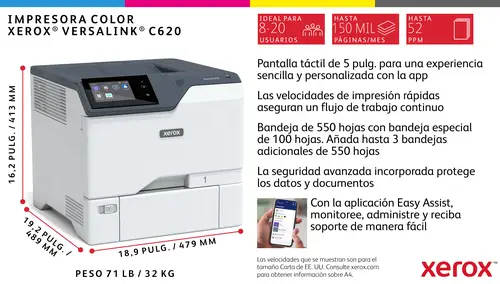 VersaLink C620 A4 50 ppm Impresora a doble cara PS3 PCL5e/6 2 bandejas 650 hojas - Imagen 9