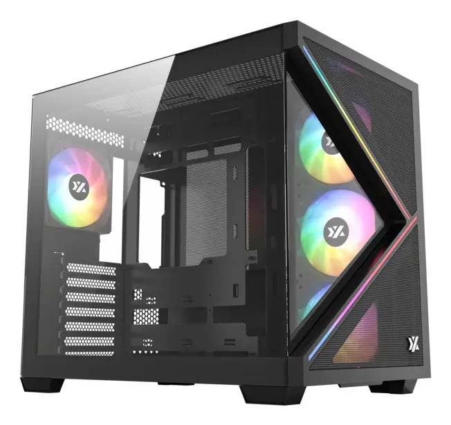 QUBEX, TORRE GAMING,DUAL CHAMBER, 4x VENTILADORES, A-RGB, MESH DUAL ,BTF, TYPO C, ATX, NEGRA