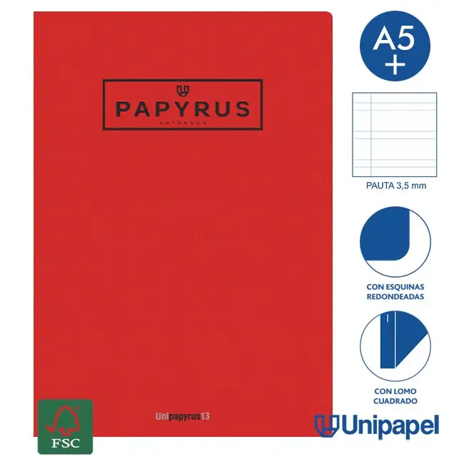 LIBRETA GRAPADA GOFRADA A5+ 48 HOJAS 90GR. PAUTA 3,5MM COLORES SURTIDOS PAPYRUS 88430799