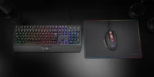 MCP124, Combo Gaming 3en1, Teclado Ergonómico H-Mech LED RGB, Ratón RGB 3200DPI Switches HUANO, Alfombrilla Nanotextil 360x260mm, Compatibilidad Multiplataforma, Layout Español, Negro - Imagen 5