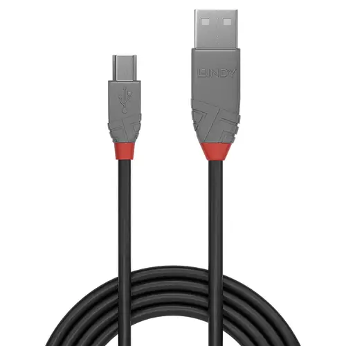 36722 cable USB USB 2.0 1 m USB A Mini-USB B Negro, Gris - Imagen 2