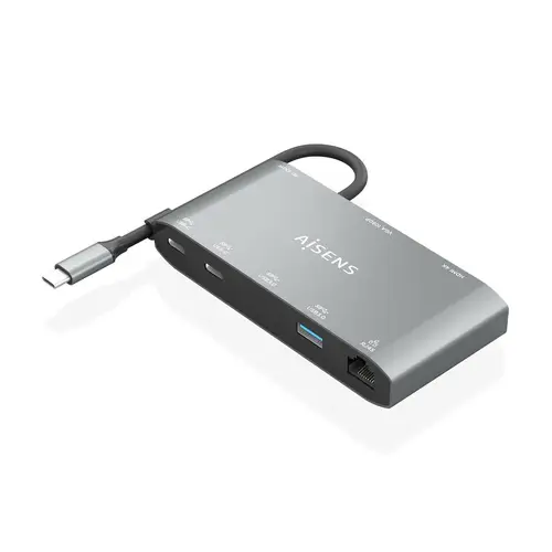 USB-C Dock 8 en 1, USB-C a 1xHDMI, 1xVGA, 1xRJ45, 2xUSB-A, 2xUSB-C 5G, 1xUSB-C PD, Gris, 20 cm - Imagen 2