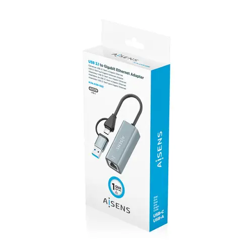 Conversor USB3.2 Gen1 USB-A+USB-C A Ethernet Gigabit 10/100/1000 Mbps, Gris, 15cm - Imagen 7