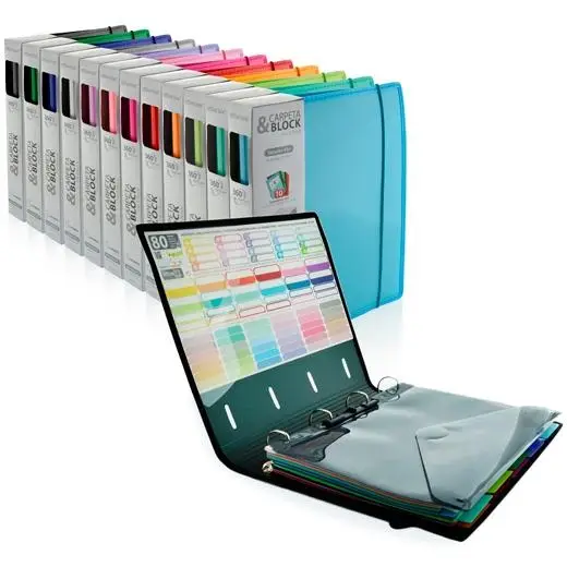 OFFICE BOX CARPETA & BLOCK COLORLINE ANILLAS D 4X32MM A4+ 100H 5X5 CIERRE C/GOMA TAPA PP COLORES SURTIDOS - Pack de 12 unidades