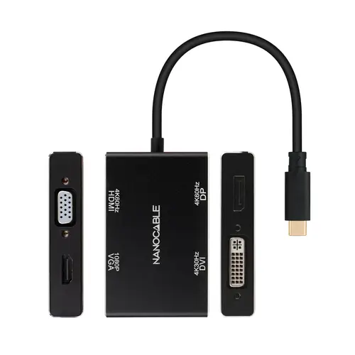Conversor USB-C/M a HDMI/H + DVI/H + DP/H + VGA/H, Negro, 10 cm - Imagen 2