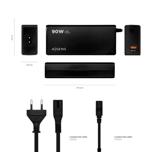ASLC-90WAUTO-BK adaptador e inversor de corriente Interior 90 W Negro - Imagen 4