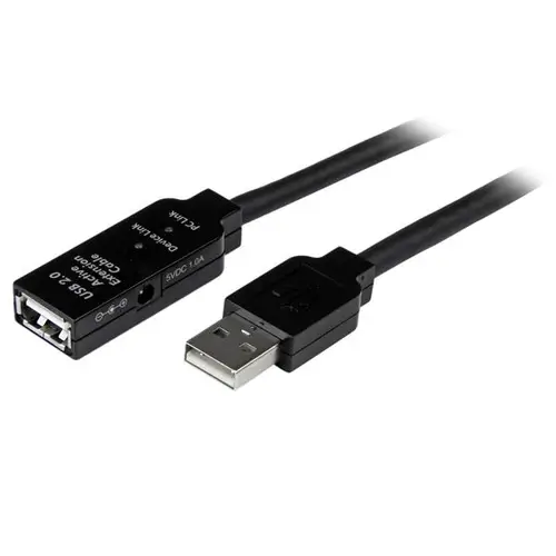 Cable de Extensión Alargador de 20m USB 2.0 Alta Velocidad Activo Amplificado - Macho a Hembra USB A - Negro - Imagen 1