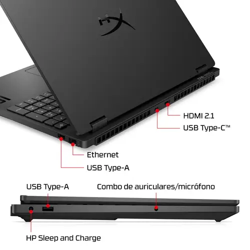 HyperX OMEN 15 inch Gaming Laptop PC 15-gb0014ns AMD Ryzen 7 260 38,9 cm (15.3") 2K 24 GB DDR5-SDRAM NVIDIA GeForce RTX 5060 Wi-Fi 6 (802.11ax) Windows 11 Home AI PC Negro - Imagen 5