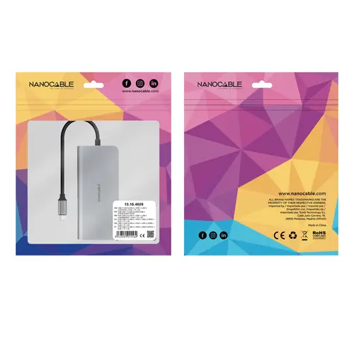 Hub USB-C 8 en 1, Conversor USB-C 3.1 a 3xUSB-A 3.0 + HDMI 4K@60Hz + USB-C PD + RJ45 1Gbps + TF + SD, Aluminio, Gris, 18 cm - Imagen 6