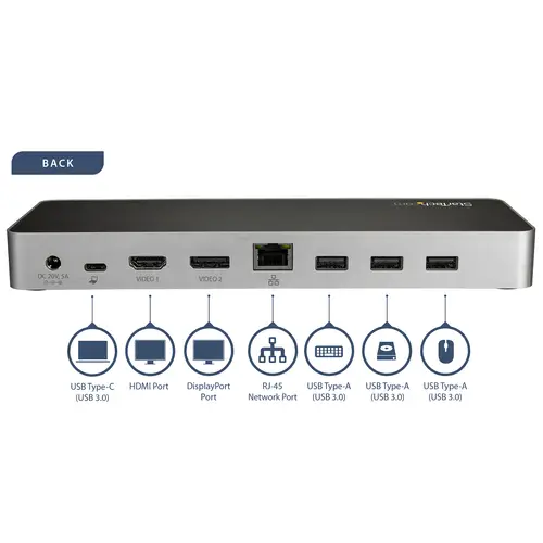 Dock USB C para 2 Monitores 4K 30Hz con HDMI y DisplayPort - Entrega de Potencia 60W - SD - Hub 4x Puertos USB-A 3.0 - Gb Ethernet - Audio - Compatible con Thunderbolt 3 - Imagen 5