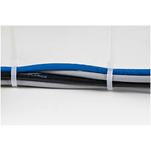 Bridas de 25cm para cables - 4 mm de ancho, 68 mm de diámetro, soportan 22 kg de tensión, de nylon, cierre automático y punta curva, 94V-2/UL, paquete de 1000 - blancas - Imagen 3