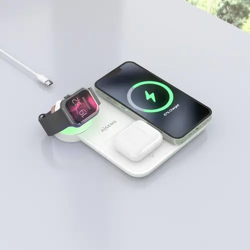 AISENS Cargador Inalambrico USB C 4 en 1 De 15W Para Movil  Apple Watch  Auriculares Con Estuche De Carga  Blanco - Imagen 7