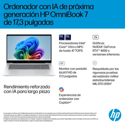 OmniBook 7 Laptop Next Gen AI 17-dc0001nsx Copilot+ PC Intel Core Ultra 5 226V Portátil 43,9 cm (17.3") Pantalla táctil Full HD 16 GB LPDDR5x-SDRAM 1 TB SSD Wi-Fi 6E (802.11ax) Windows 11 Home Plata - Imagen 11