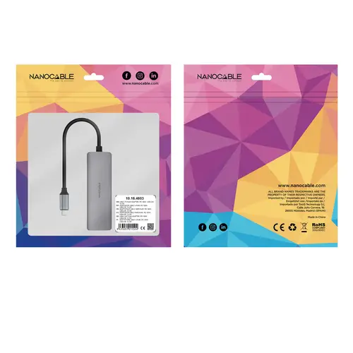 Adaptador USB-C 3.1 a RJ45, con PD 100W, USB-C/M, Aluminio, Color Gris, 18 cm - Imagen 5