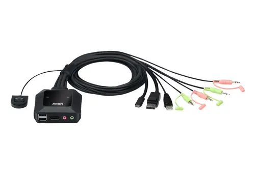 Switch KVM en formato cable híbrido DisplayPort de 2 puertos USB-C - Imagen 1