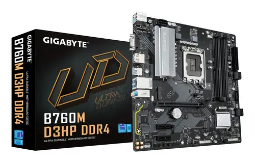 B760M D3HP DDR4 Placa base - Soporta CPUs Intel Core de 14ª generación, VRM digital de 4+1+1 fases, hasta 5333MHz DDR4 (OC), 2xPCIe 4.0 M.2, GbE LAN, USB 3.2 Gen1 - Imagen 1