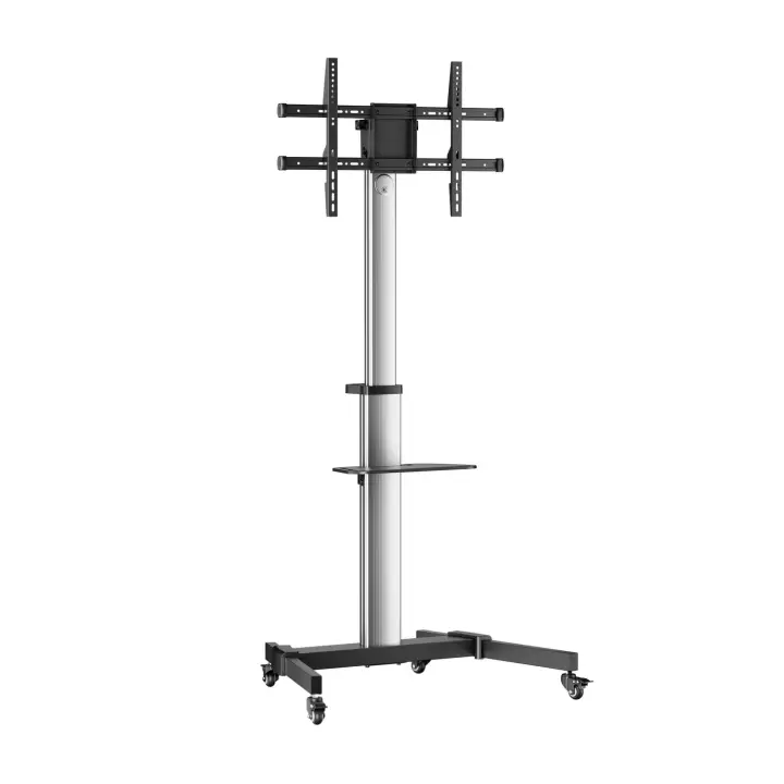 Floor Stand with Wheel, DVD Tray for Monitor/TV 50Kg from 37-86, Black-Silver