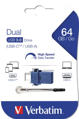 Dual - Unidad USB 3.0 de 64 GB - USB-C / USB-A - Azul - Imagen 5