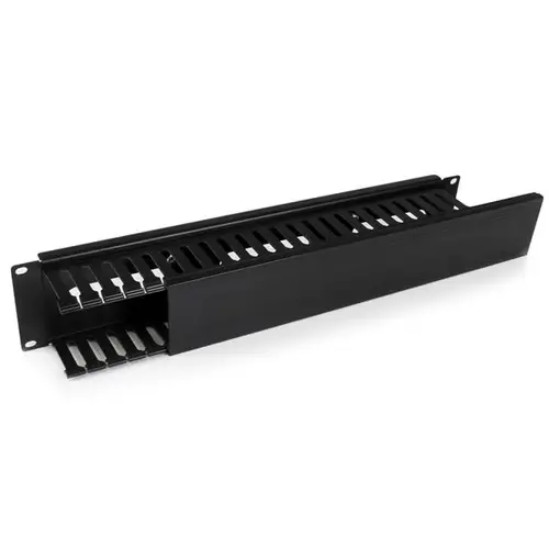 Panel Canaleta Horizontal de 2U con Cubierta para Gestión de Cableado en Racks y Perforaciones Laterales - Imagen 2