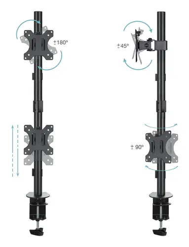 Soporte de Mesa, Giratorio e Inclinable, Vertical, para 2 Pantallas 13-32, Negro - Imagen 2