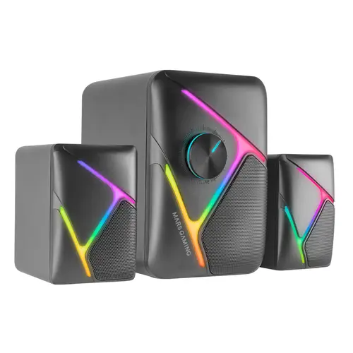 MS-H21, Altavoces Gaming RGB 2.1 y Subwoofer 35W, Sistema Drivers Invertidos 3D Surround, Altavoces Compactos con Iluminación Dinámica RGB, Alimentación USB y Conector Jack 3.5mm, Negro - Imagen 1