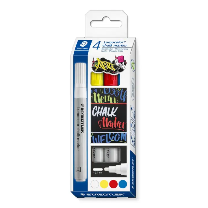 Lumocolor marcador de tiza Bala Azul, Rojo, Blanco, Amarillo 4 pi..
