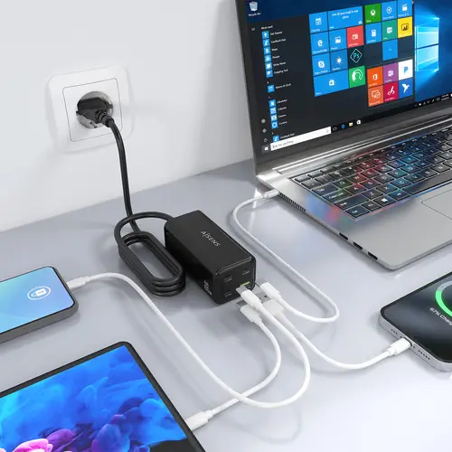 Cargador Sobremesa GaN 100W, 3x USB-C PD3.0 QC4.0 QC5.0, 1x USB-A QC3.0, Negro - Imagen 6