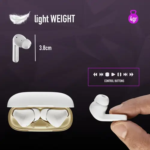 ARTICA TROPHY Auriculares Inalámbrico Dentro de oído Llamadas/Música USB Tipo C Bluetooth Oro, Blanco - Imagen 12
