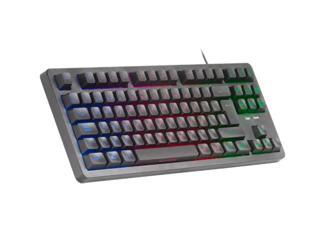 MK023, Teclado Gaming TKL, Tecnología Híbrida H-Mech, Iluminación FRGB Rainbow, Anti-ghosting, Compatibilidad Universal, Negro, Idioma Español