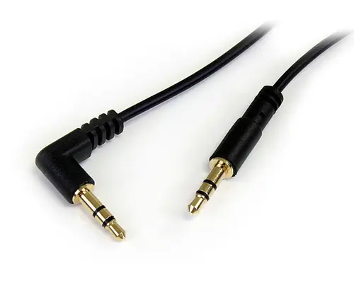 Cable Delgado de Audio Estéreo 3,5mm de 30cm Acodado con Ángulo Recto - Macho a Macho - Imagen 1