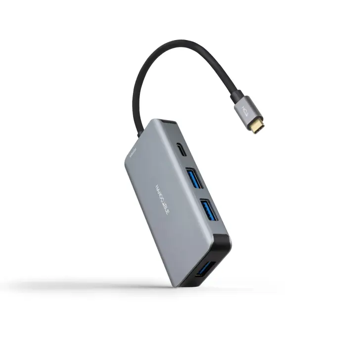 HUB USB-C 5 en 1, Conversor 3.2 GEN1 5G a 3 x USB-A 3.0 + USB-C + USB-C PD 100W, Aluminio, 15 cm, Gris