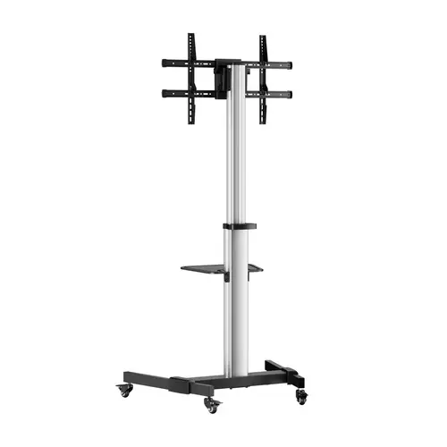 Floor Stand with Wheel, DVD Tray for Monitor/TV 50Kg from 37-86, Black-Silver - Imagen 2