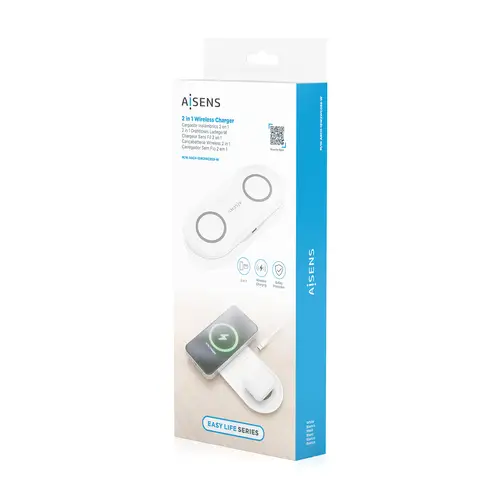AISENS Cargador Inalambrico USB C 15W 2 en 1 Para Movil Auriculares  Blanco - Imagen 8