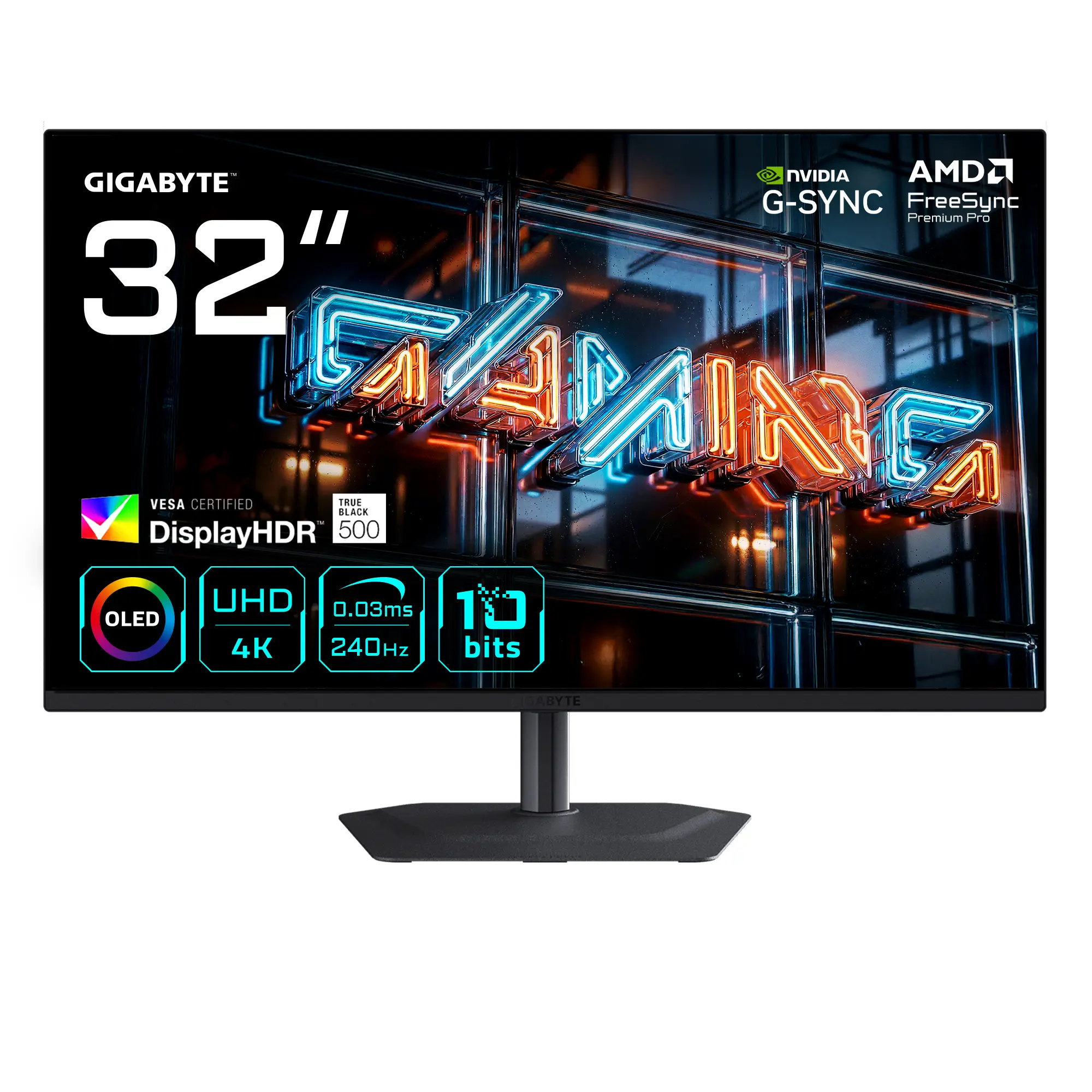 MO32U24 Monitor Gaming OLED 32 4K UHD - 3840 x 2160, 240Hz, 0.03ms, 300 cd/m², G-Sync Compatible, FreeSync Premium Pro, Display HDR True Black 500, HDMI 2.1, DisplayPort 1.4