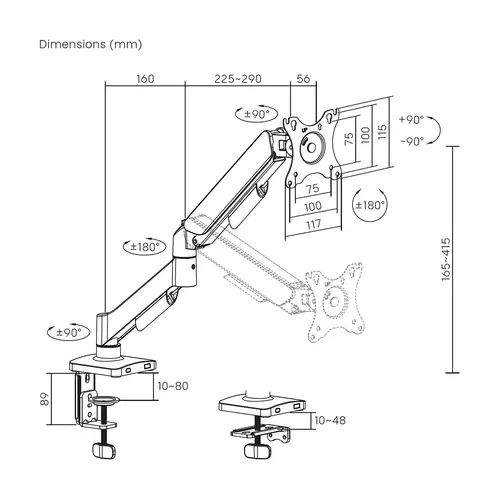 Soporte de Mesa Eco Contrapeso Giratorio e Inclinable para Monitor/TV 9KG (3 Pivotes, 1 Brazo) de 17"-32", Negro - Imagen 7