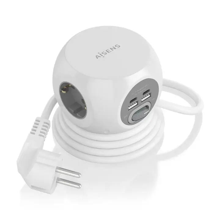 Regleta de Enchufes Sobremesa Multifuncion con 3 Tomas + 2xUSB-C, 2xUSB-A, 1.4M, Blanco