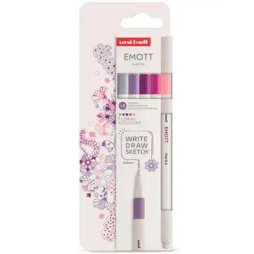 UNIBALL EMOTT ROTULADORES DE ESCRITURA Y DIBUJO COLORES FLORALES ESTUCHE 5 UD