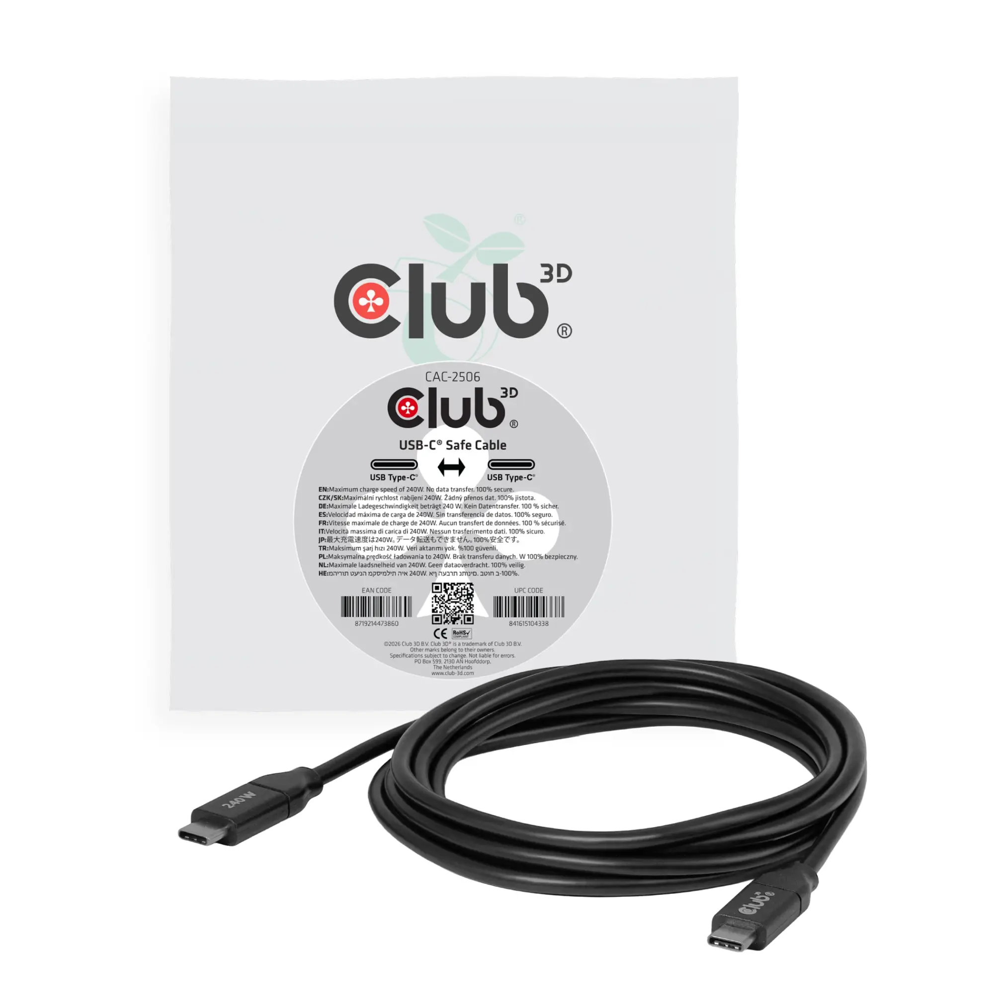 Cable USB-C® seguro de 240 W sin datos, 2 m/6,56 pies