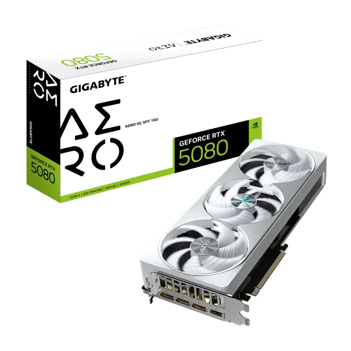 GeForce RTX 5080 AERO OC SFF 16G Tarjeta Gráfica - 16GB GDDR7, 256 bits, PCI-E 5.0, 2730MHz Core Clock, 3 x DisplayPort, 1 x HDMI, GV-N5080AERO OC-16GD
