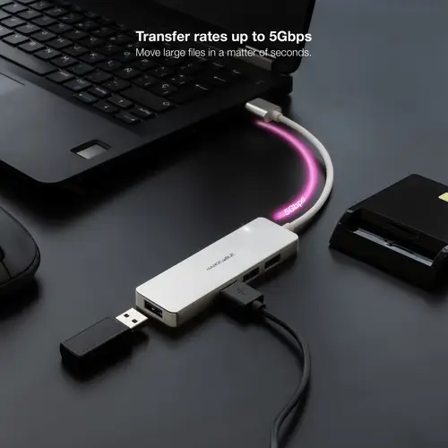 Hub USB-A 3.0. a 4xUSB3.0, USB-A/M-USB 3.0/H, Aluminio, Color Plata, 18 cm - Imagen 4