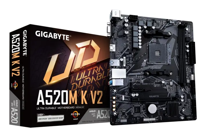 Placa base A520M K V2 - Compatible con CPUs AMD Ryzen serie 5000 AM4, hasta 5100MHz DDR4 (OC), PCIe Gen3 x4 M.2, LAN GbE, USB 3.2 Gen 1