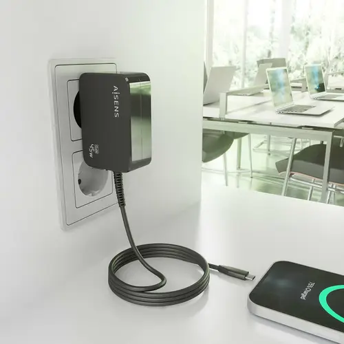 Cargador GaN 45W PD3.0 1xUSB-C 1.8m, Negro - Imagen 5