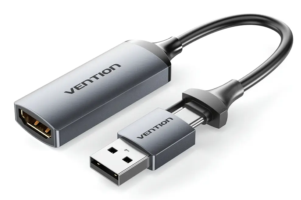 ACWHA adaptador de cable de vídeo 0,1 m HDMI tipo A (Estándar) USB Type-C + USB Type-A Gris