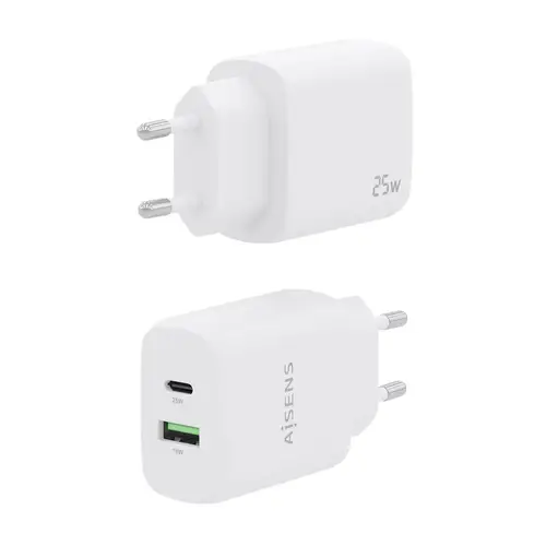 Cargador 25W, 1xUSB-C PD3.0, 1xUSB-A QC3.0, Blanco - Imagen 3